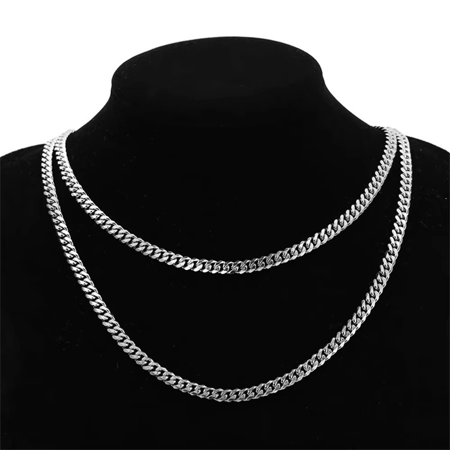 Halskette Miami kubanische Glieder, Edelstahl, Silber, Unisex - Bild 2