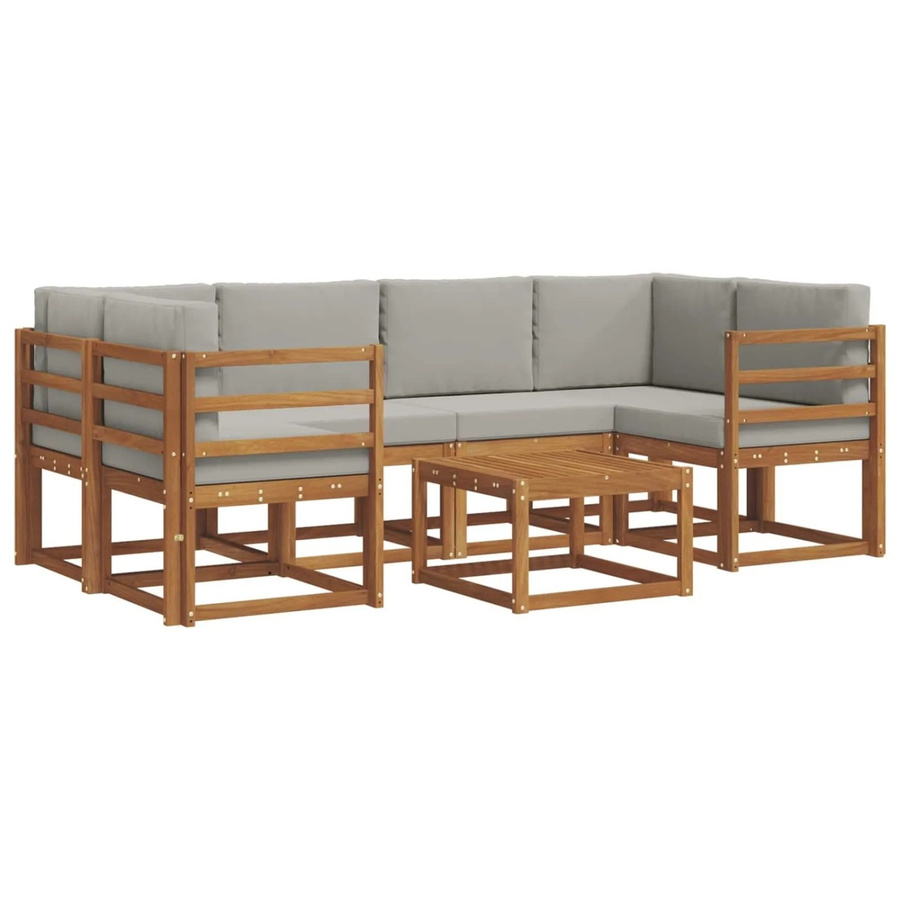 vidaXL Outdoor-Sofagarnitur L-Form aus Akazienholz mit Kissen in Natur und Grau, 7-teiliges Set - Bild 2