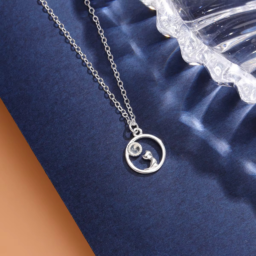 GaGa-Duck Halskette, 925 Silber, Mond- und Katzen-Motiv, Kristall - Bild 3