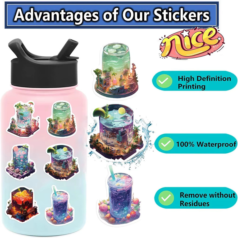 50 Stück Wasserdichte Graffiti-Aufkleber Micro World in The Cups in Multicolour für Helm, Handkonto und Federmäppchen von BulingBulingStickers Store - Bild 3