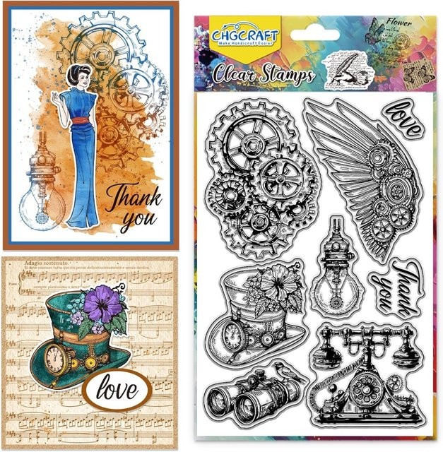 Retro Punk Gear Transparenter Stempel für DIY Scrapbooking und Fotoalben in Transparent - Bild 1