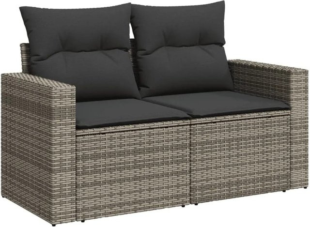 vidaXL Gartensofa 2-Sitzer aus Polyrattan mit Kissen in Grau - Bild 1