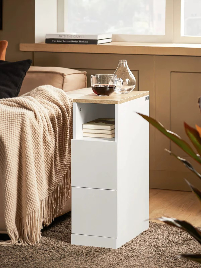 SoBuy Nachttisch FBT149-WN schmal mit 2 Schubladen und Ablage, Weiß, B: 20 cm, T: 35 cm, H: 60 cm - Bild 7