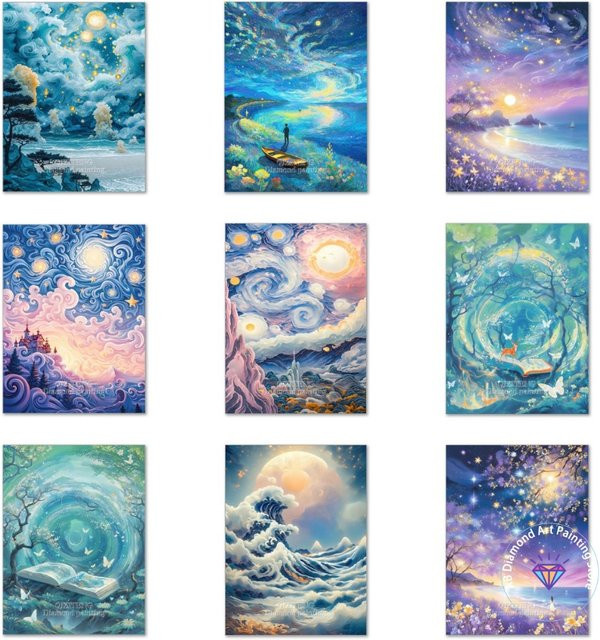 Potdemiel Diamond Painting Set Rund Nacht Sternenhimmel Mosaik Stickerei Kit Multicolor - Bild 1