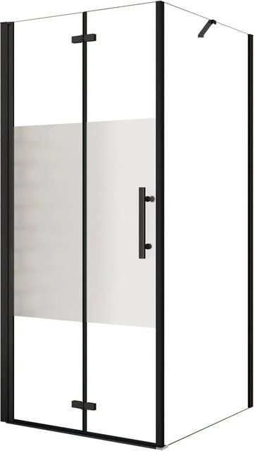 AICA Eckdusche Duschkabine mit Falttür und Stabilisator, Schwarz, Teilsatinierte Glasflächen, B/T: 70 x 80 cm, Höhe: 195 cm - Bild 1