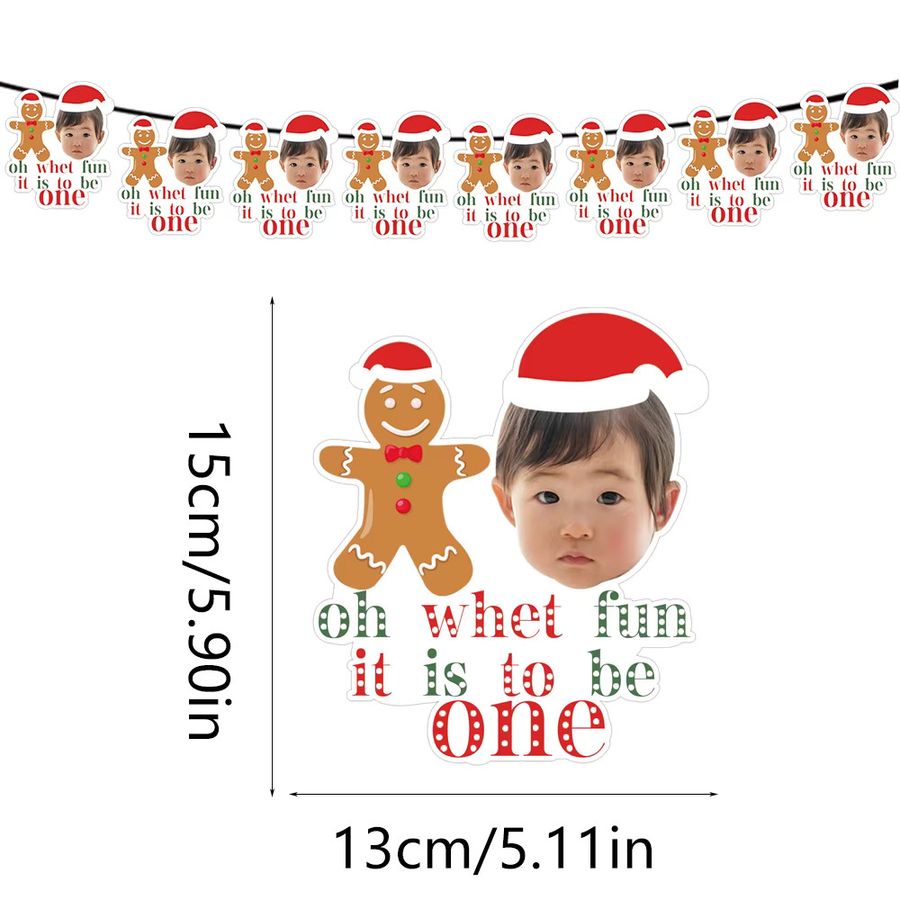 Personalisiertes WEIGAO Weihnachtsbanner mit Gesicht, Lebkuchenmann und Weihnachtsmütze in Multicolor als Dekoration für Kinder und Geburtstagsfeiern - Bild 3