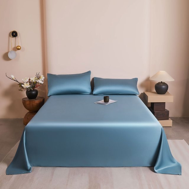 EGW Flaches Laken aus seidiger Lyocell-Bambusfaser in Blau, Queen-Size, Sommer-Kühlgefühl, B: 228 cm, L: 259 cm - Bild 1