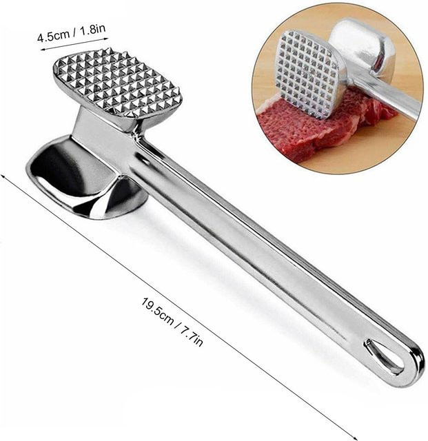mfySpace Fleischklopfer Hammer aus Aluminium mit ergonomischem Griff, doppelseitig für Steak, Hähnchen und Fisch, Schwarz/Silber - Bild 1
