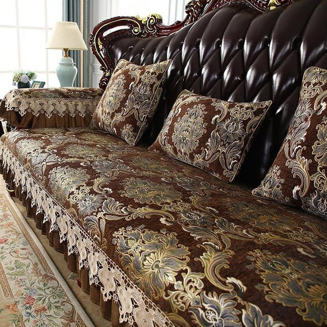 BC-Warm Home Chenille-Sofabezug mit Jacquard-Stoff und floralem Muster, rutschfest, Farbe: Braun, B/T: 50 x 60 cm - Bild 1