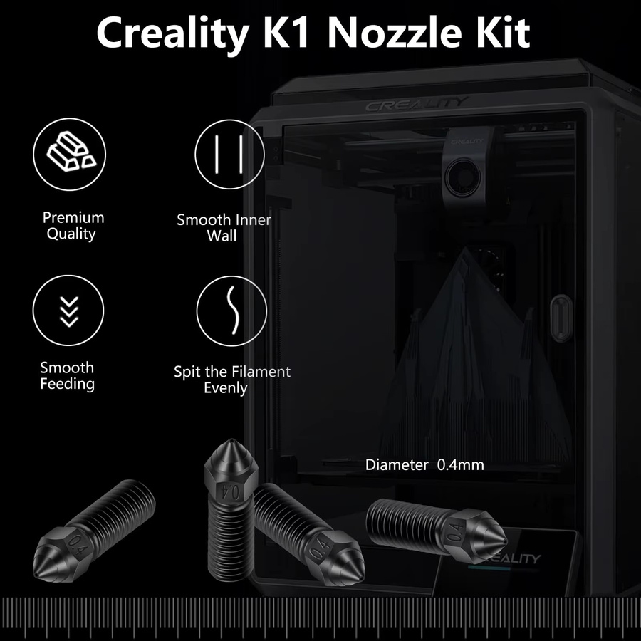 Creality Düsen-Set aus gehärtetem Stahl für Ender 3 V3 KE und K1 3D-Drucker mit Durchmessern von 0,2 mm, 0,4 mm, 0,6 mm, 0,8 mm, 1,0 mm und 1,2 mm für antihaftbeschichtetes Filament - Bild 2