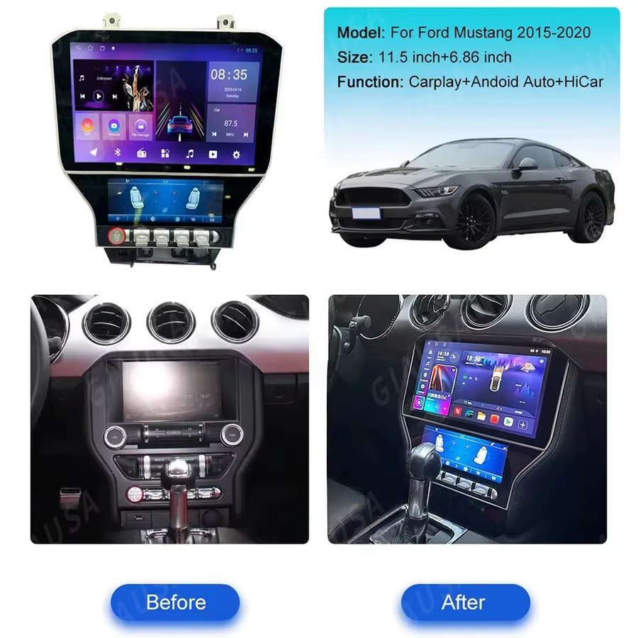 YANFU Android Carplay Radio Multimedia Stereo Player mit GPS und 10,4 Zoll IPS Display für Ford Mustang 2015-2021, Schwarz - Bild 2