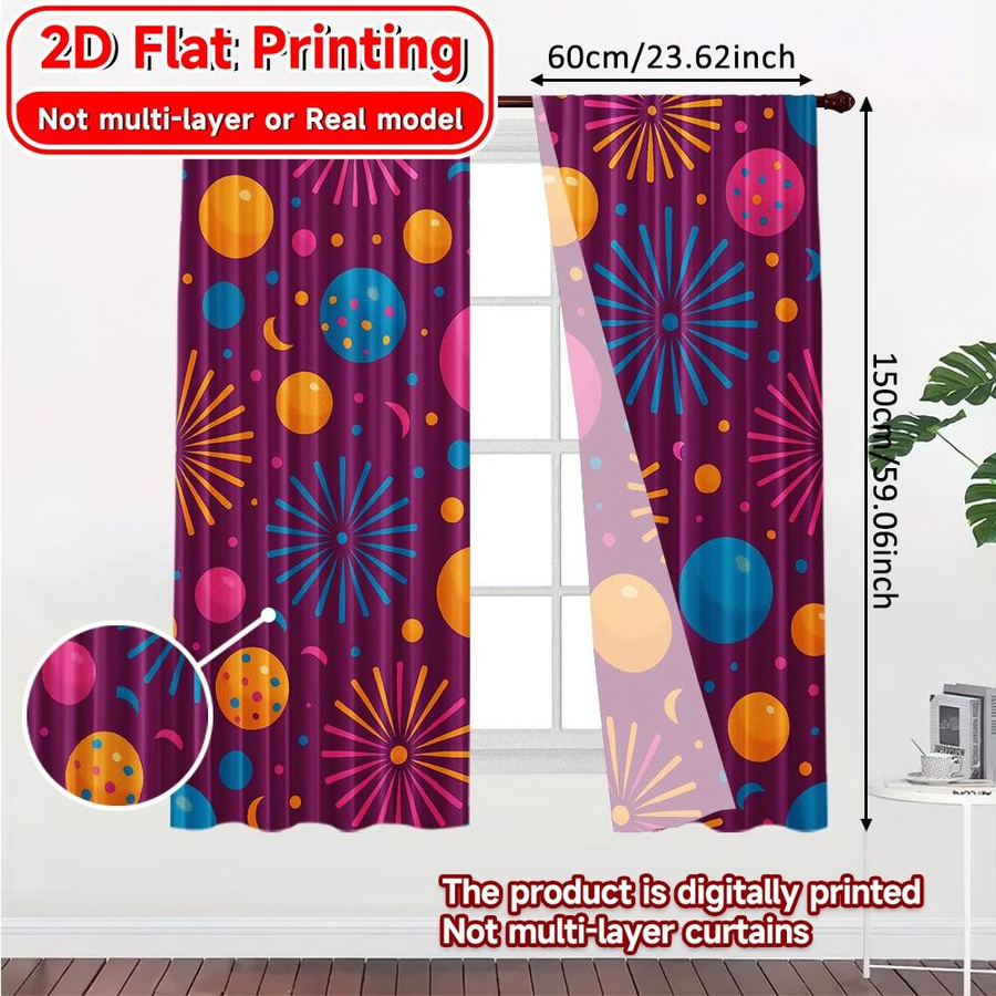 Tonnika Chen Set aus 2 blickdichten Neujahrs-Vorhängen aus Polyester, Multicolor, B: 100 cm, H: 70 cm - Bild 3