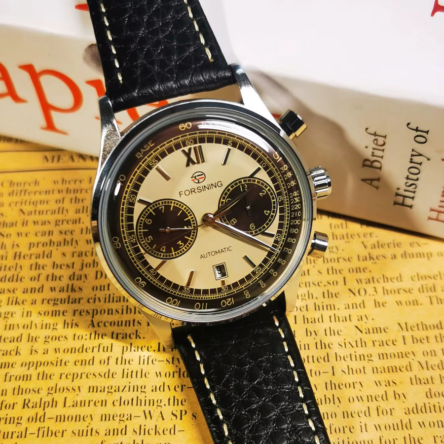 Forsining Armbanduhr, Automatik, Leder, Herren, Weiß, Bicolor - Bild 4