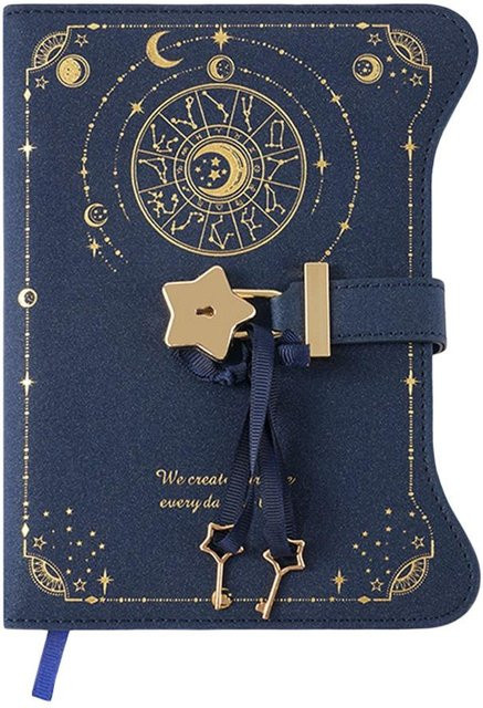 Notizbuch und Tagebuch in B6-Größe mit Liebesschloss-Schlüsseln aus Kunstleder in Navy Blau - Bild 1