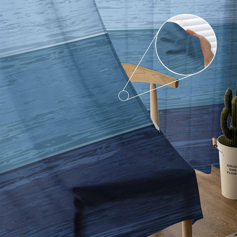 Super Six Transparente Tüll-Vorhänge im Ländlichen Stil mit blauem Farbverlauf und Streifenmuster, Farbe: Blau/Grau, B: 135 cm, H: 114 cm - Bild 4