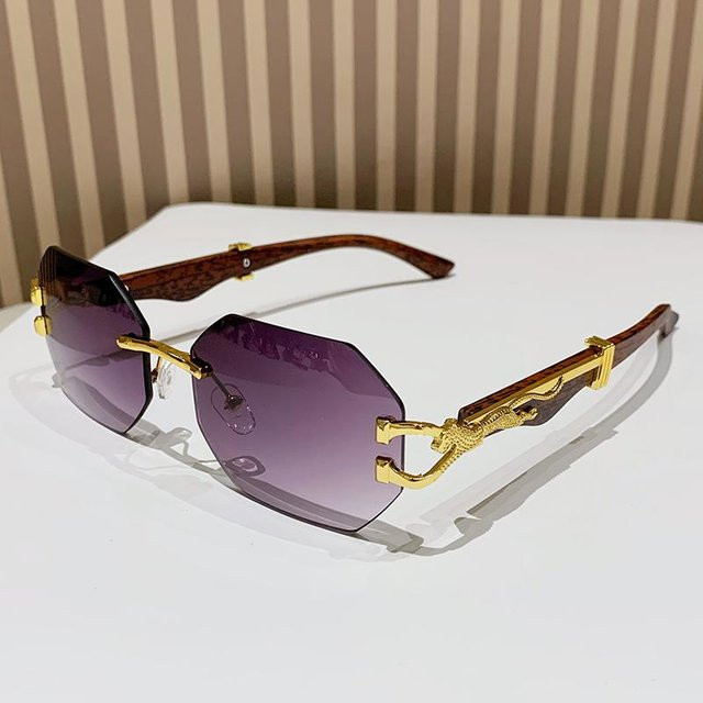 Dote Sonnenbrille, hexagonal, Metall, randlos, Damen, braun, lila - Bild 1