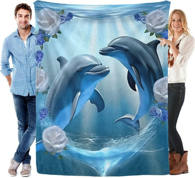 Warme und weiche Flanelldecke von JMG Household Supplies mit Delfin-Meer-Muster in Blau, B/H: 75 x 100 cm - Bild 1