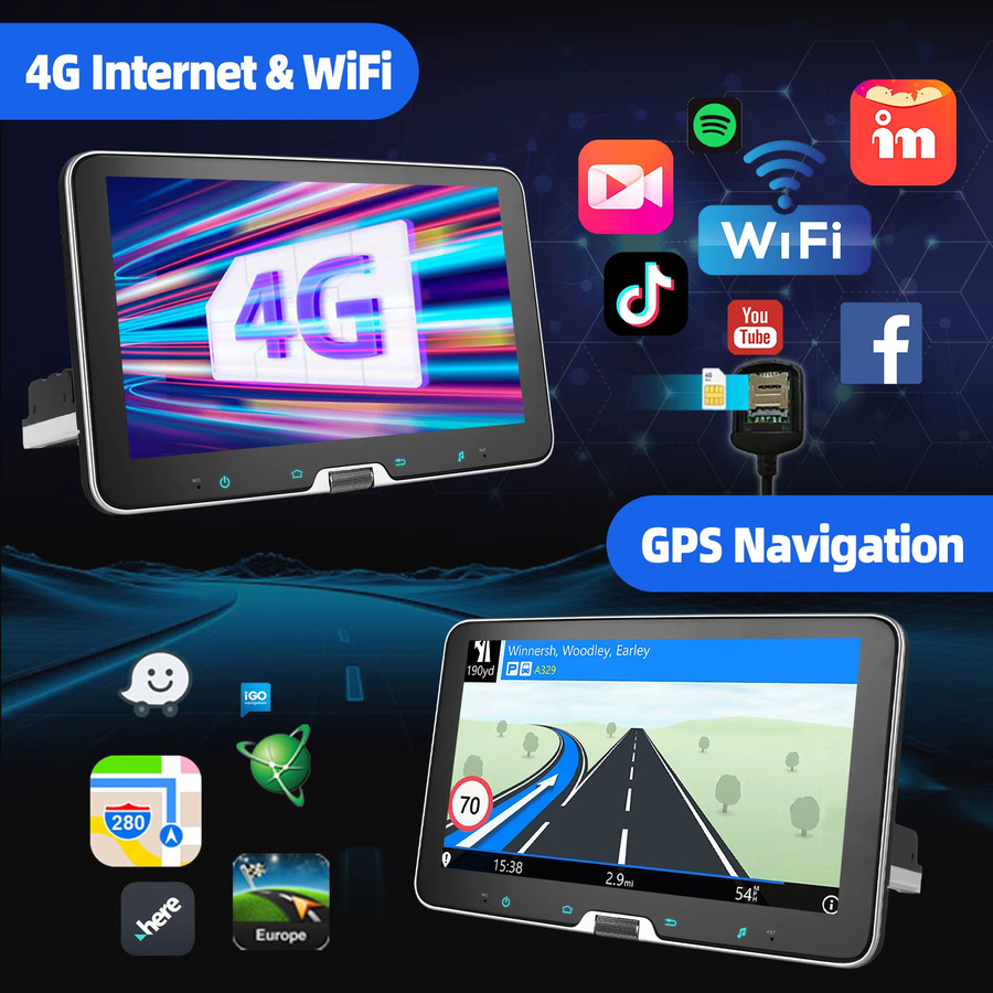 ESSGOO Android 15 Autoradio mit 10,1 Zoll drehbarem Touchscreen, Wireless Carplay, GPS, Bluetooth, Wi-Fi und Mikrofon, Schwarz - Bild 4