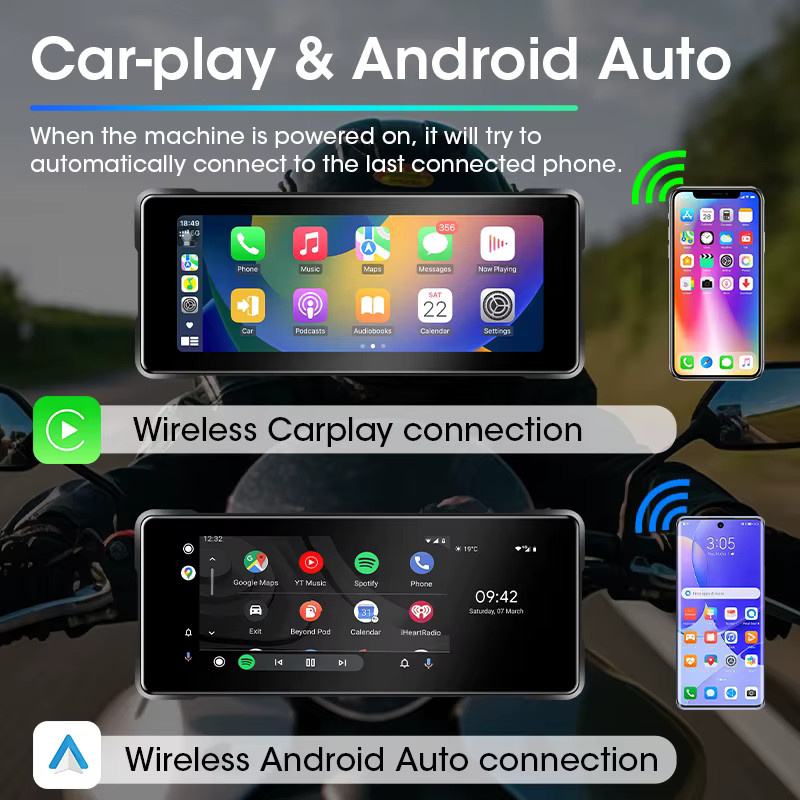 Srnubi 6,86 Zoll 2K Motorrad Dash Cam mit Touchscreen, GPS, Bluetooth, Wireless Carplay und Android Auto, Schwarz - Bild 2