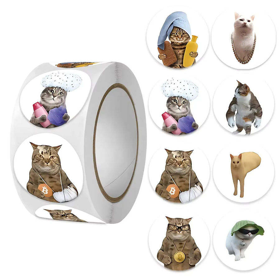 500 Stück Katzen-Emoji Aufkleber von AnimeWorlds Store, runde selbstklebende Etiketten in Multicolour für Geschenkverpackungen und Siegel - Bild 1