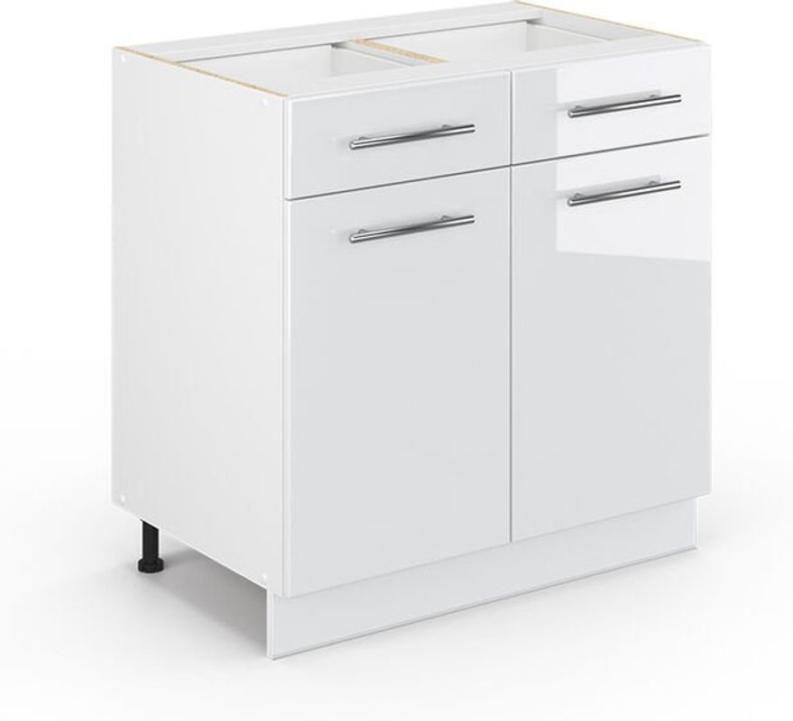 Vicco Küchenunterschrank Fame-Line in Weiß Hochglanz mit Drehtüren, Breite: 80 cm - Bild 1