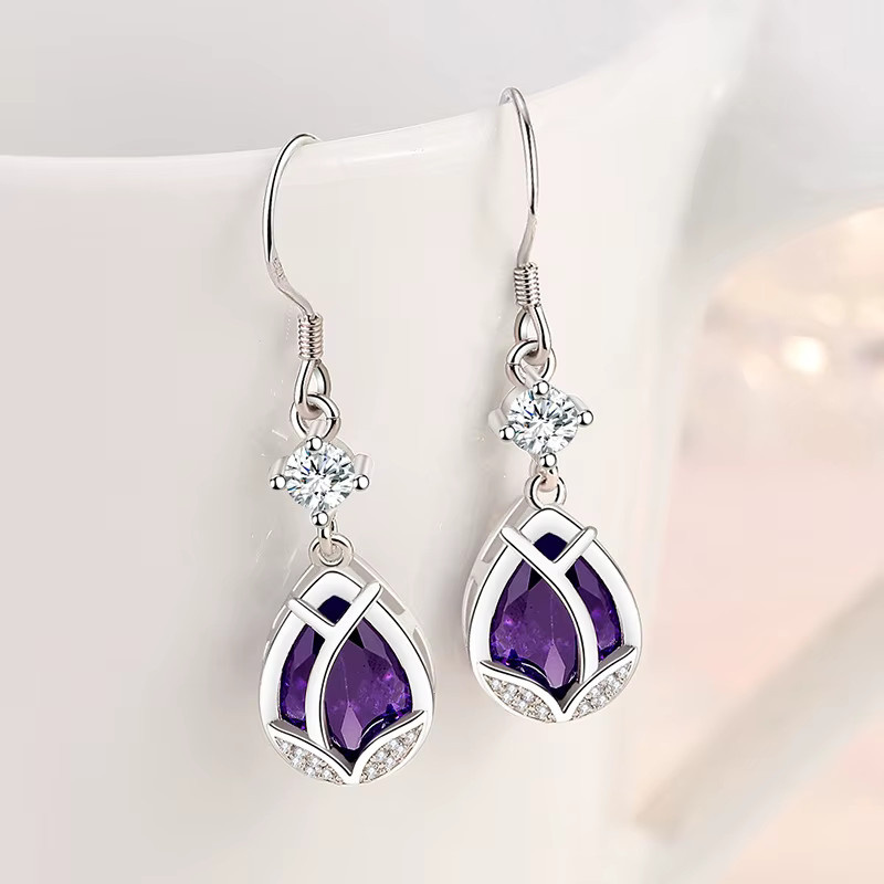 ZSHANSGL Ohrringe 925 Silber, Zirkonia, Damen, Lila Blumenform - Bild 1