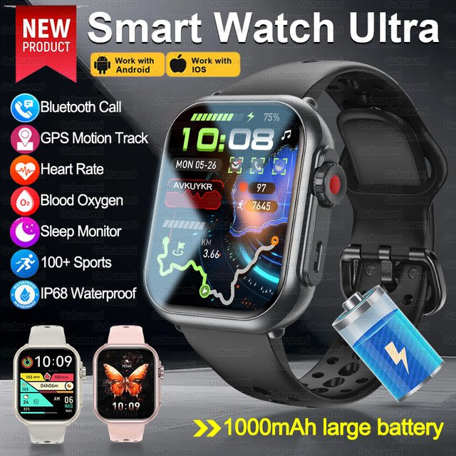 GUHUAVMI Intelligente Smartwatch Ultra 2 SE mit Bluetooth Anruf, GPS, Herzfrequenzmessung und IP68 Wasserdichtigkeit, 1000 mAh Akku, Farben: Schwarz, Pink - Bild 1