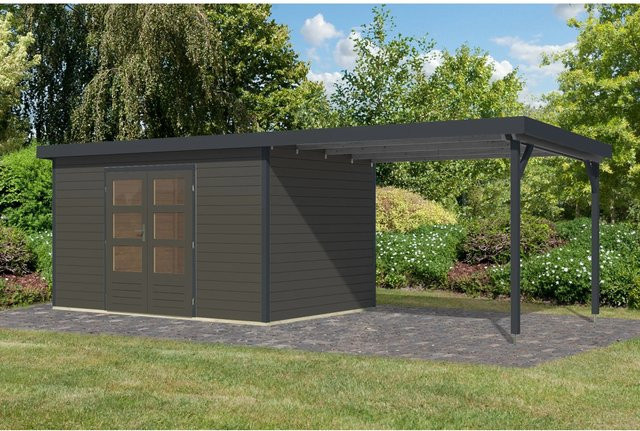 Karibu Gartenhaus Domingo 7 B mit Anbaudach in Terragrau/Anthrazit, B/T/H: 219 x 360 x 240 cm - Bild 1
