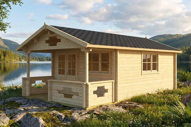 Saunahaus Sommerland mit Veranda als Gartensauna und Outdoor-Sauna, B/T/H: 7 x 4 m - Bild 1