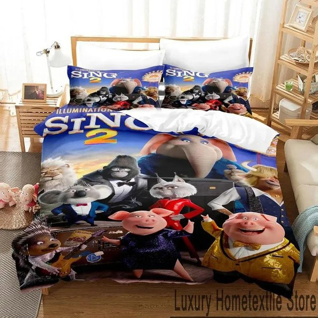 Bettwäsche-Set Sing 2 mit 3D-Druck Cartoon-Design, bestehend aus Bettbezug und Kissenbezug, Mehrfarbig, Breite: 70 cm, Länge: 133 cm - Bild 1