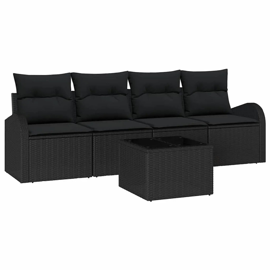 vidaXL Garten-Sofa-Set 5-teilig in Schwarz aus Poly-Rattan, Stahl und Glas mit UV-beständigen Polstern für Terrasse und Garten - Bild 2