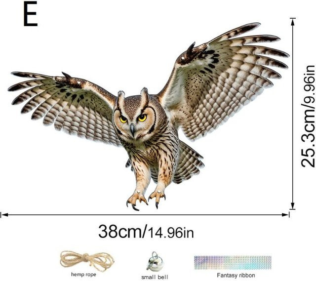 Wasserdichter Vogelabwecker Keyamei Simulation Eule als künstliche Vogelscheuche in Grau mit reflektierenden Elementen - Bild 1