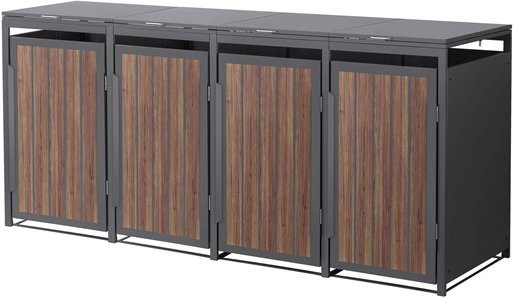 ML-Design Mülltonnenbox für 4 Tonnen bis 240 Liter aus Stahl in Anthrazit-Eiche dunkel, B/T/H: 260 x 80 x 120 cm - Bild 1