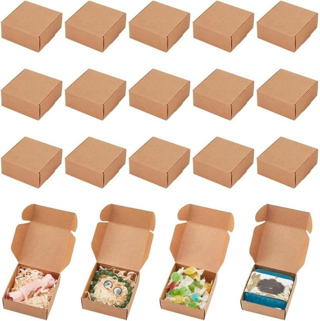 50 Stück Schmuck-Geschenkboxen aus Kraftpapier in Braun, B/T/H: 7,1 x 7,1 x 3,3 cm - Bild 1
