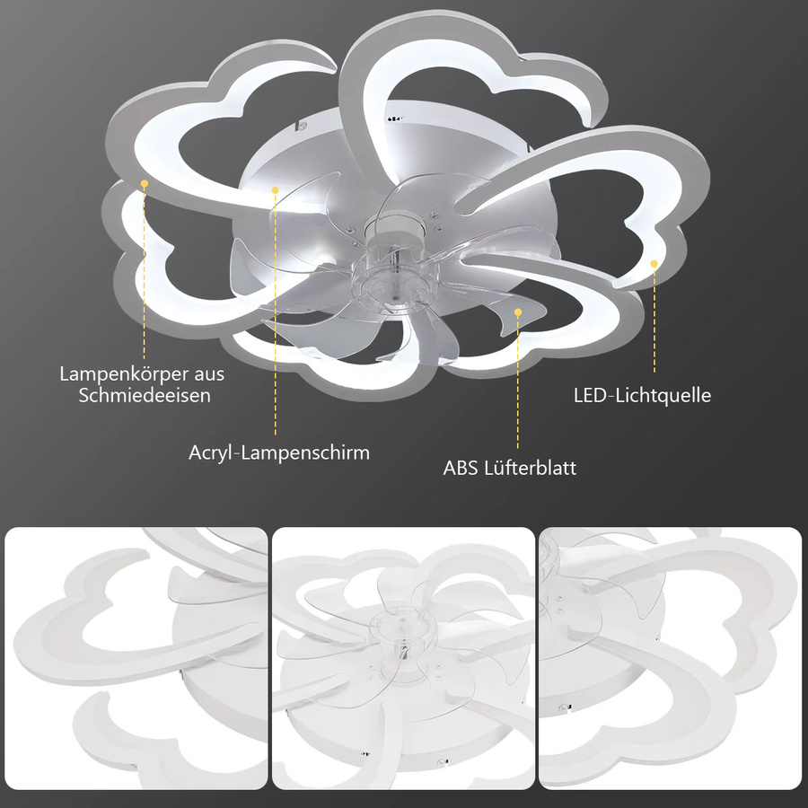 Oyajia Deckenventilator mit Beleuchtung in Blumenform, Weiß, 60W, mit Fernbedienung und leiser Funktion für das Wohnzimmer - Bild 3