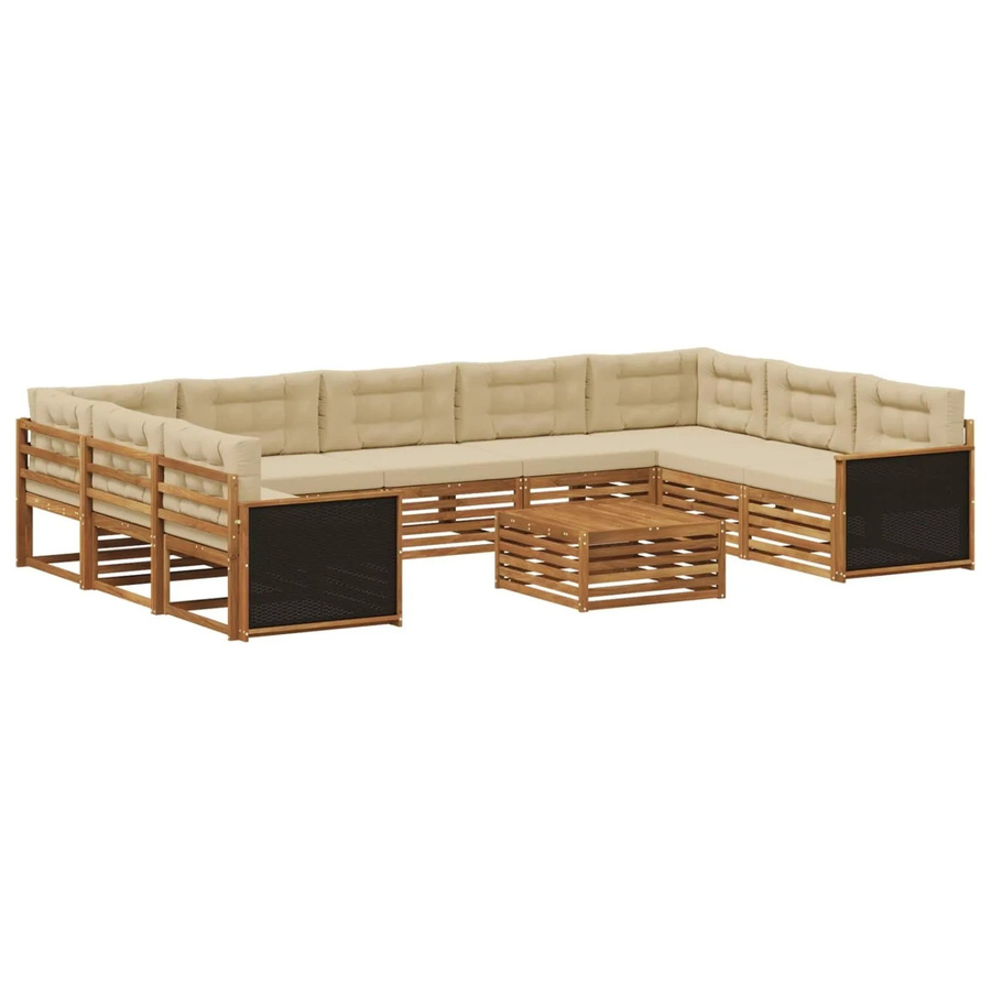 vidaXL Outdoor-Sofagarnitur aus Massivholz Akazie in Natur und Beige mit 10-teiligem Set und L-Form - Bild 2
