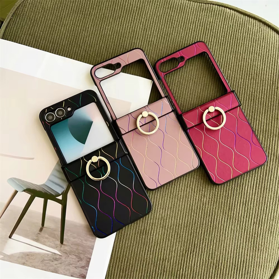 Samsung Galaxy Z Flip Schutzhülle mit Fingerring-Halter und Wellenmuster in Pink und Multicolour - Bild 1
