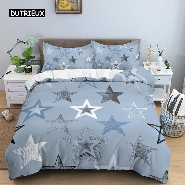 Bettwäsche-Set mit Sternenmuster von Binchi Outdoor Product aus Mikrofaser, Blau/Mehrfarbig, B/H: 135 x 200 cm - Bild 1