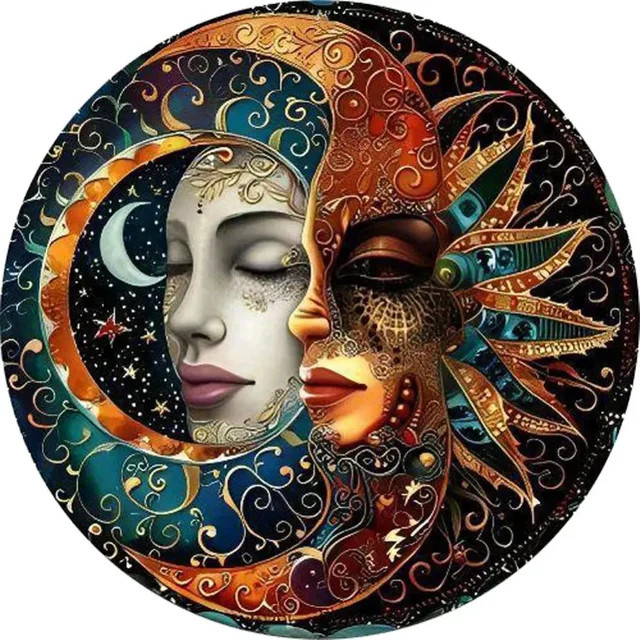 Runde Vintage-Wandkunst aus Metall von Potdemiel mit Sonne, Mond, Sternen und Vögeln in Multicolour, Boho-Design für Innen- und Außenbereiche, Durchmesser: 20 cm - Bild 1