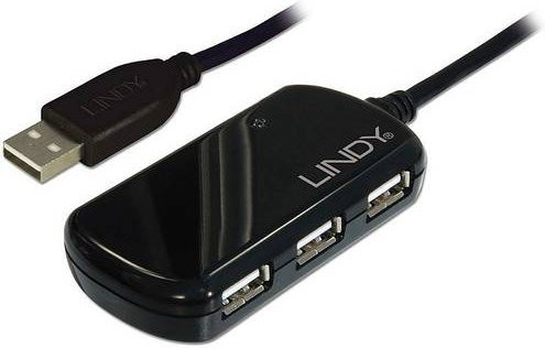Lindy USB 2.0 Active Extension Pro 4 Port Hub mit integriertem Repeater in Schwarz - Bild 1