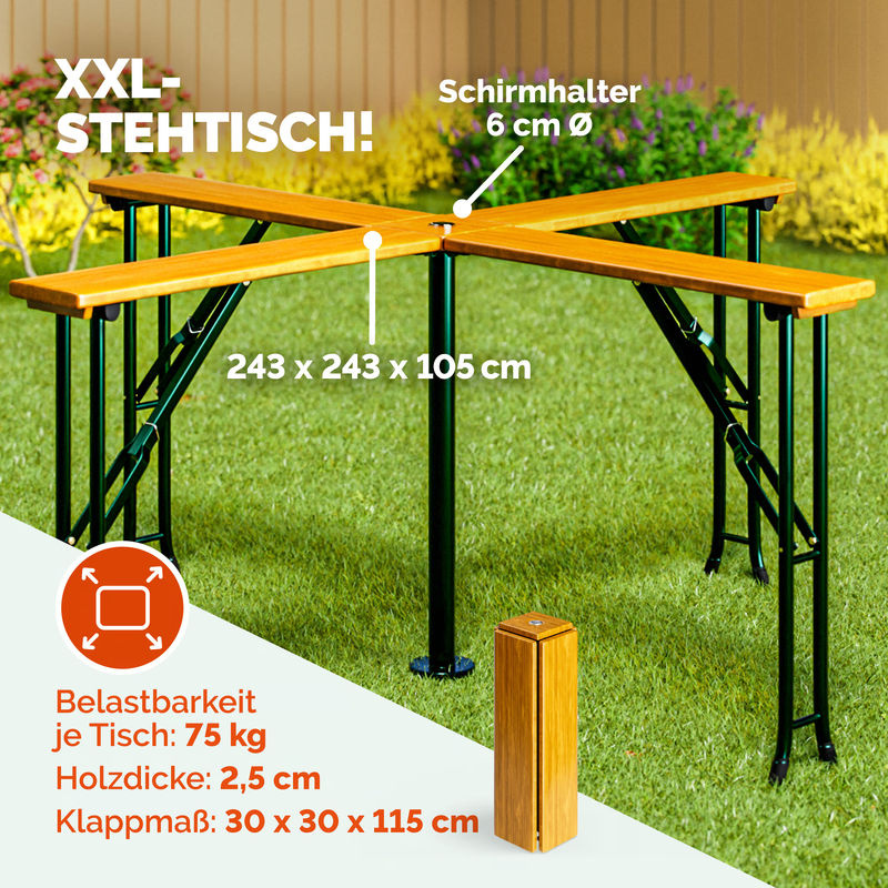 Casaria Stehtisch Quattro in Braun aus Echtholz und Stahl, B/T/H: 241 x 241 x 104 cm - Bild 3