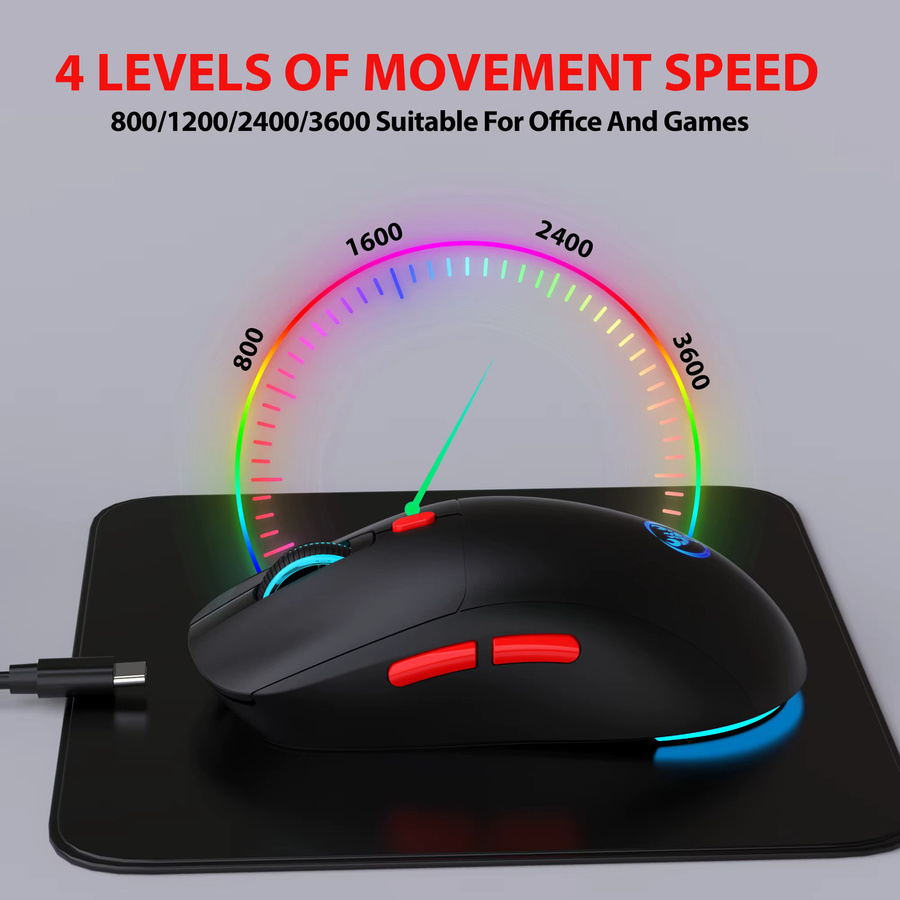 HXSJ Kabellose Gaming-Maus in Schwarz mit 3 Modi, optischem Sensor und USB Typ C, wiederaufladbar für PC und Mac - Bild 4