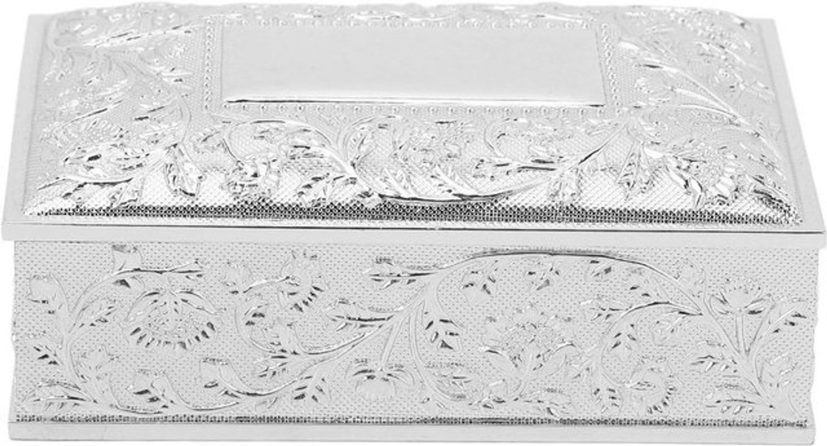 Vintage Schmuckschatulle mit floraler Schnitzerei in Silber aus Zinklegierung und Samtfütterung - Bild 1