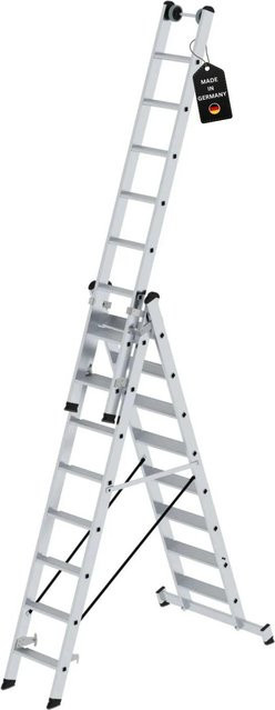 PROREGAL Stufen-Mehrzweckleiter 3-teilig mit Traverse in Silber, 3 x 8 Stufen - Bild 1