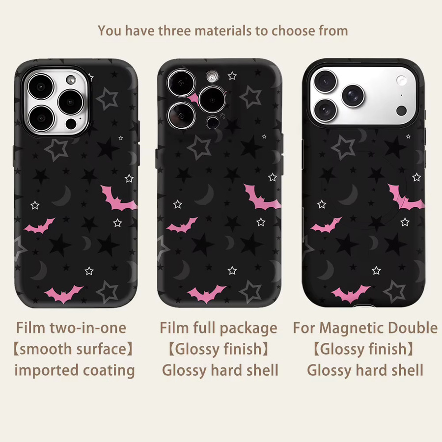 Magnetische Tough Handyhülle Gothic Pink Bat Skies für iPhone 17 16 15 14 Pro Max Plus in Pink und Schwarz - Bild 2