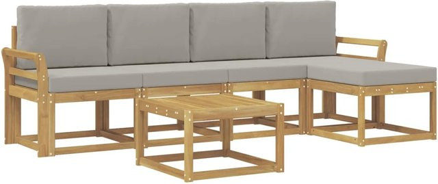 vidaXL Outdoor-Sofagarnitur 6-teilig aus Akazienholz in Weiß und Hellgrau mit Polsterkissen, B/T/H: 59 x 59 x 37 cm - Bild 1