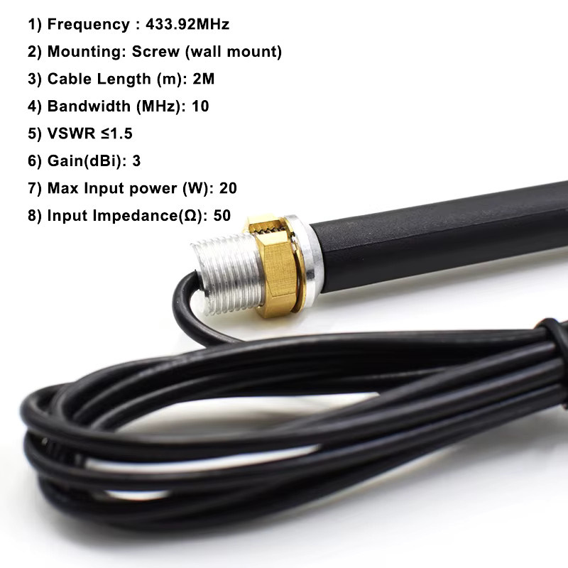 KUANGZIPENG Universelle 433-MHz-Antenne für Tor und Garage, wasserdichte Radio-Signalverstärker Antenne für den Außenbereich, Schwarz - Bild 2