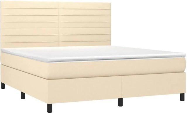 vidaXL Boxspringbett mit Matratze und LED-Unterbettbeleuchtung in Creme, Hybrid-Bett mit USB-Ladeport und Taschenfederkern, B/T/H: 160 x 200 x 128 cm - Bild 1