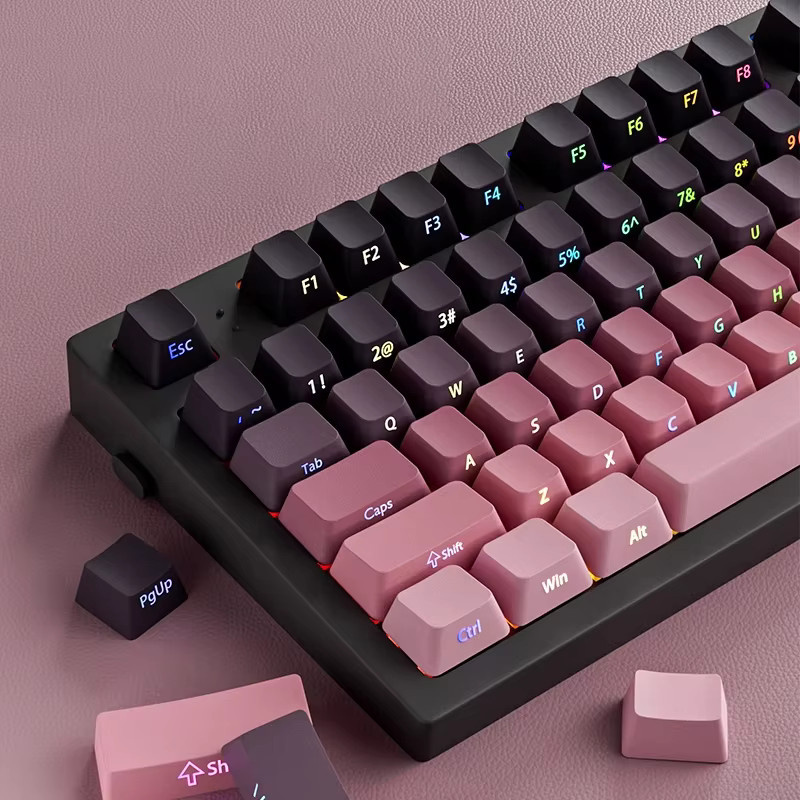 Oeny PBT Double Shot Tastenkappen mit Seitengravur und Farbverlauf Schwarz Rosa für mechanische Gaming-Tastaturen mit Cherry MX Switches - Bild 2