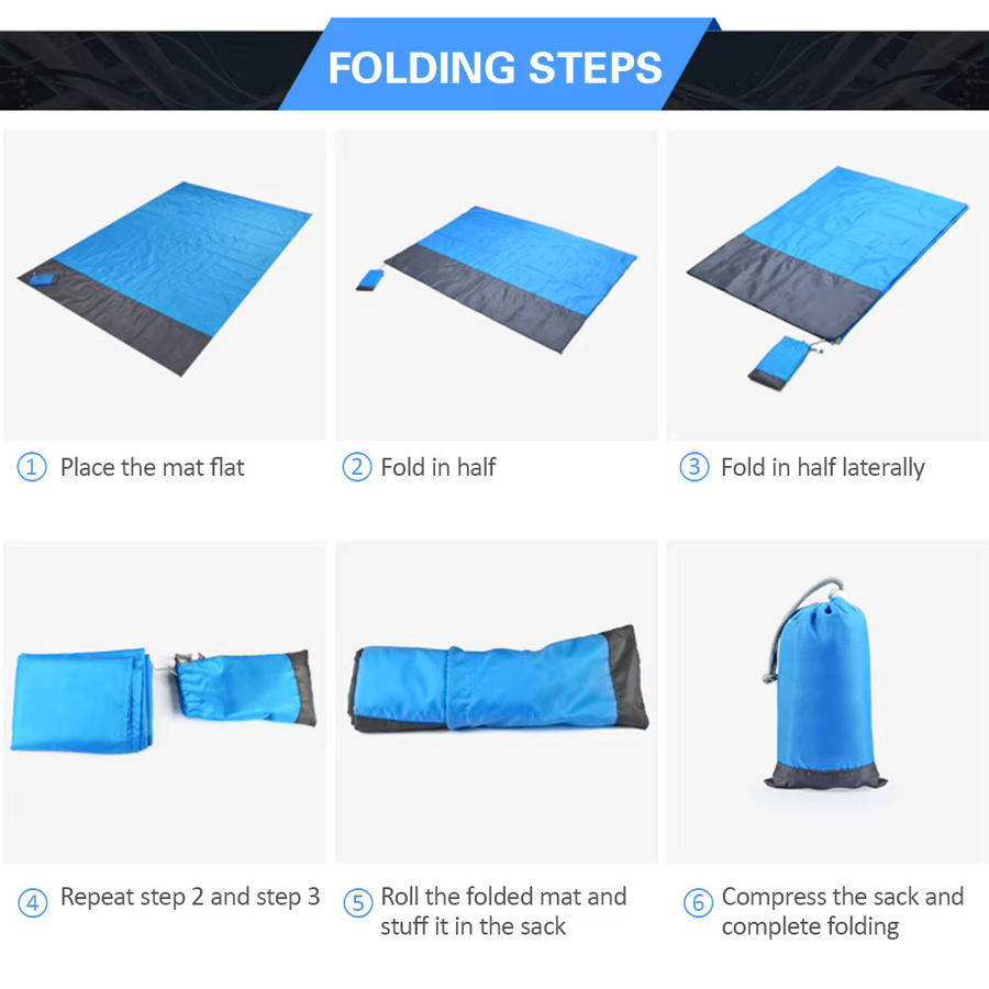 TOMSHOO Wasserdichte Picknickmatte für Strand und Camping, Blau, B/T: 210 x 140 cm - Bild 4